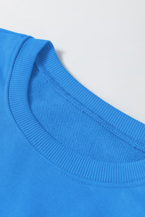 Sky Blue Plain Round Neck Loose Fit Sweatshirt