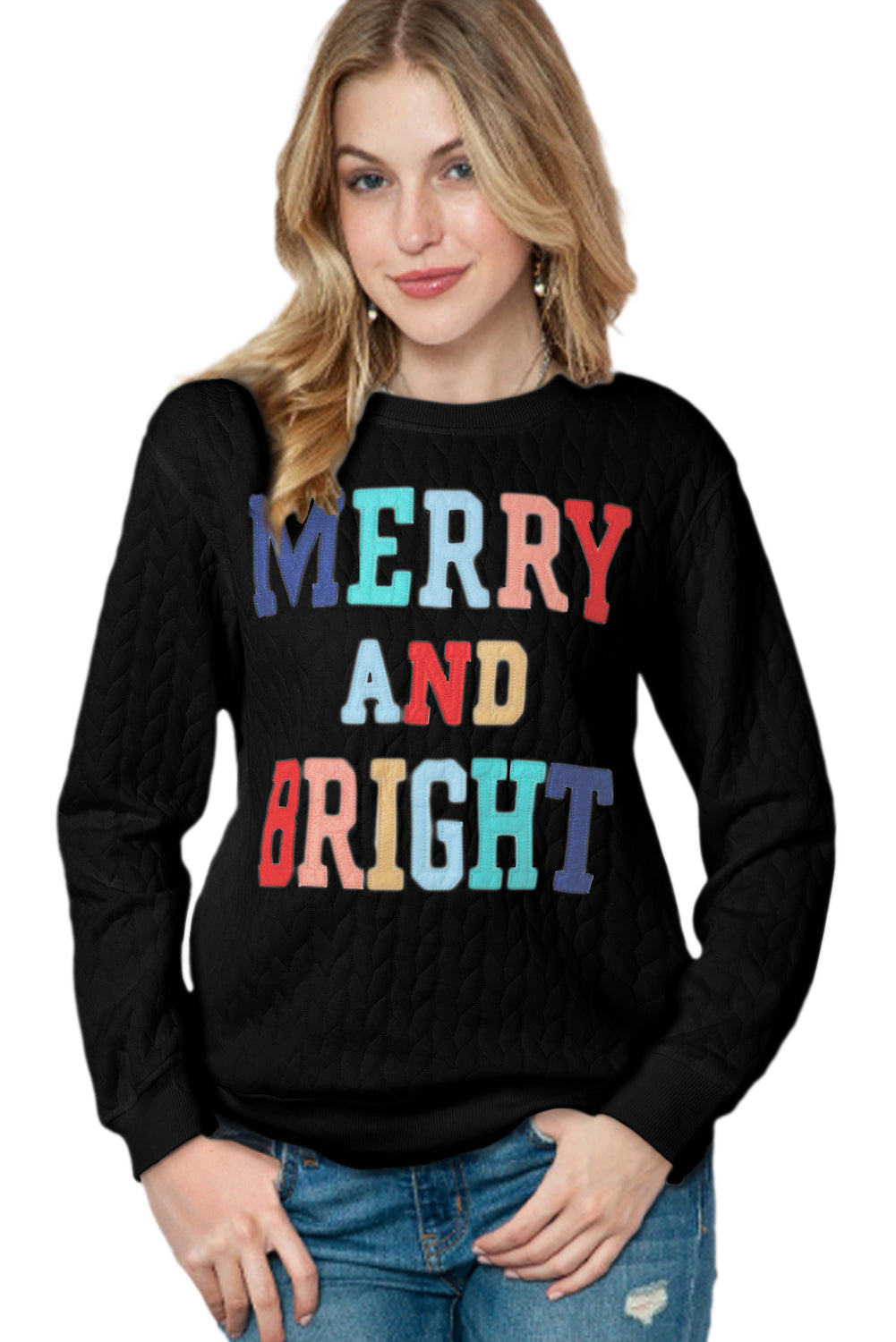 Black Merry and Bright Quilted Sweatshirt-True and Wild