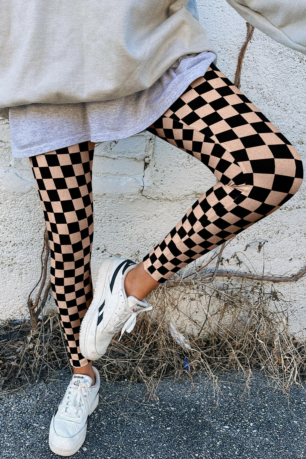 Black Checkered Pattern High Waist Skinny Leggings-True and Wild