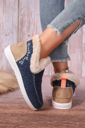 Coffee Suede Stitching Patchwork Plush Lined Anklet Boots-True and Wild