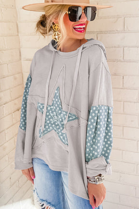 Floral Patchwork Star Pattern Drawstring Hoodie-True and Wild