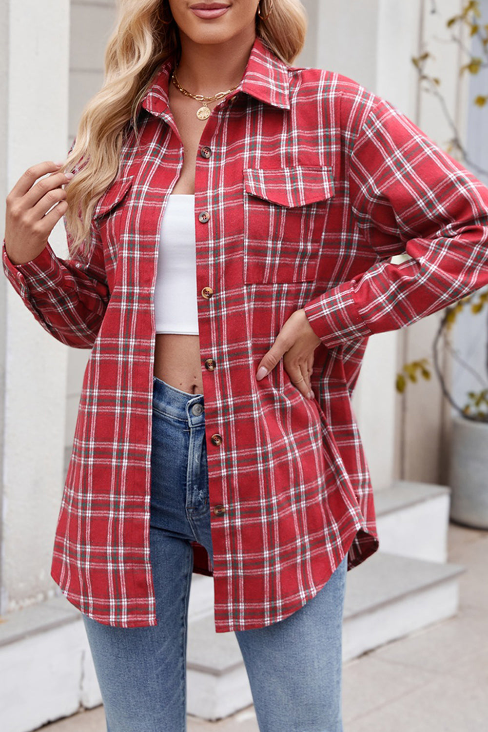 Green Plaid Chest Pocket Button Front Shirt-True and Wild