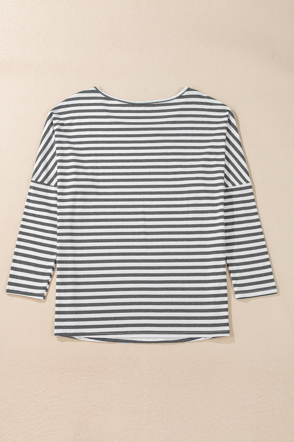 Gray Stripe Drop Sleeve Round Neck Oversized Top-True and Wild