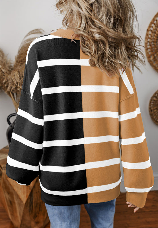 Contrast Striped Long Sleeve Sweatshirt-True and Wild