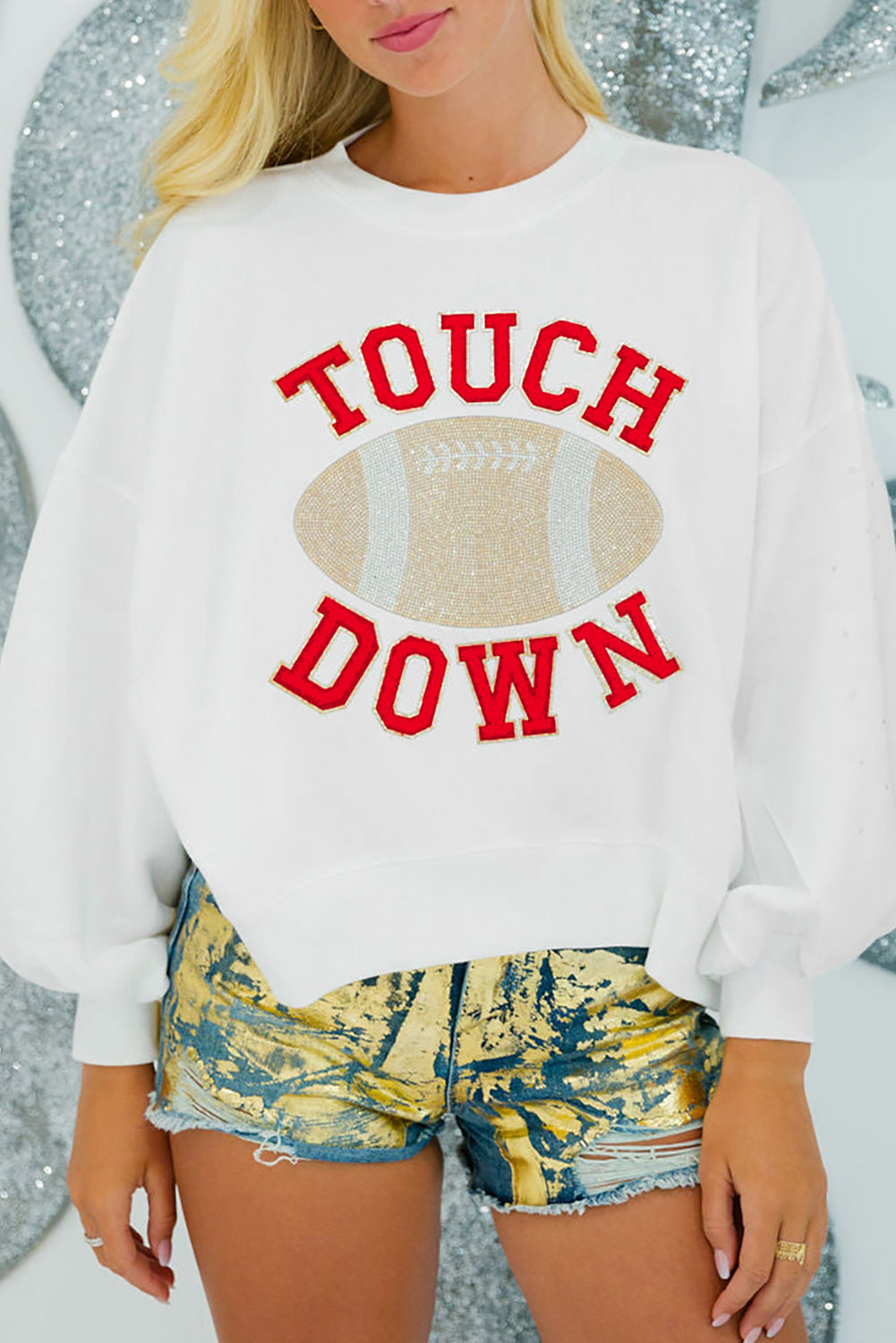 Black TOUCH DOWN Rugby Graphic Pullover Sweatshirt-True and Wild