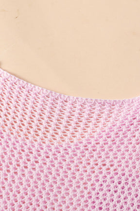 Light Pink Flower Drop Shoulder Hollow Knit Top-True and Wild