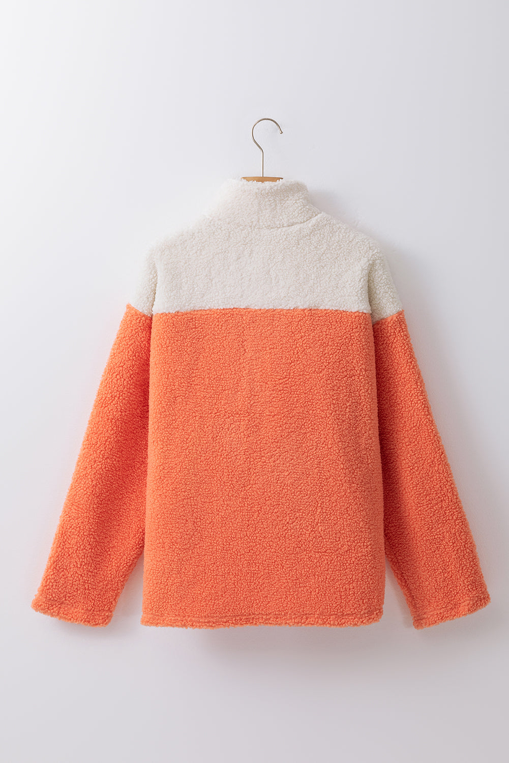 Orange Colorblock Zipper Stand Neck Sherpa Sweatshirt-True and Wild