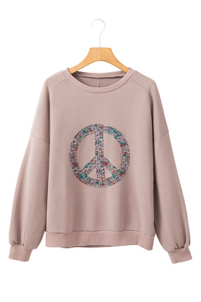 Goat Floral Peace Symbol Drop Shoulder Sweatshirt-True and Wild