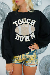 Black TOUCH DOWN Rugby Graphic Pullover Sweatshirt-True and Wild