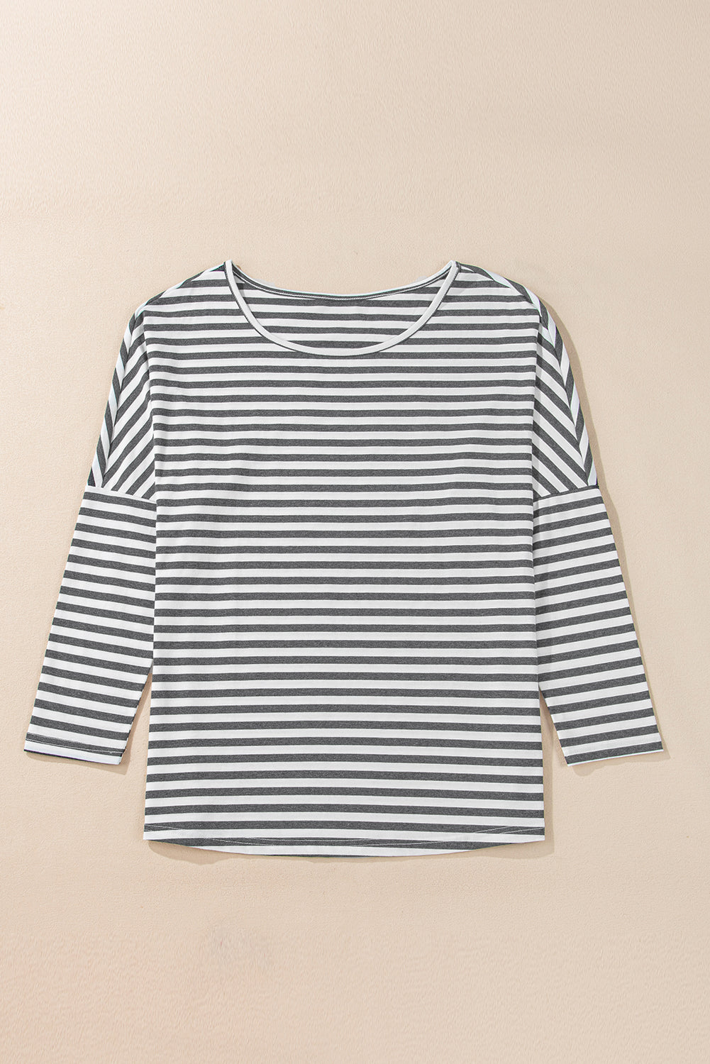 Gray Stripe Drop Sleeve Round Neck Oversized Top-True and Wild