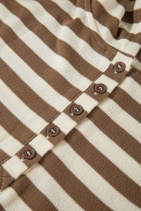 Brown Stripe Drop Sleeve Plus Size Henley Hoodie