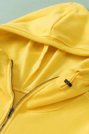 Yellow Solid Color Half Zip Pullover Hoodie with Kangaroo Pocket