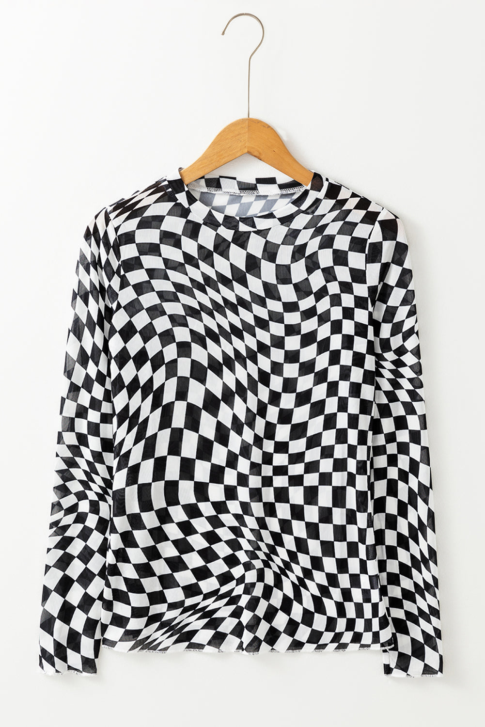 Black Checkered Pattern Mesh Long Sleeve Top-True and Wild