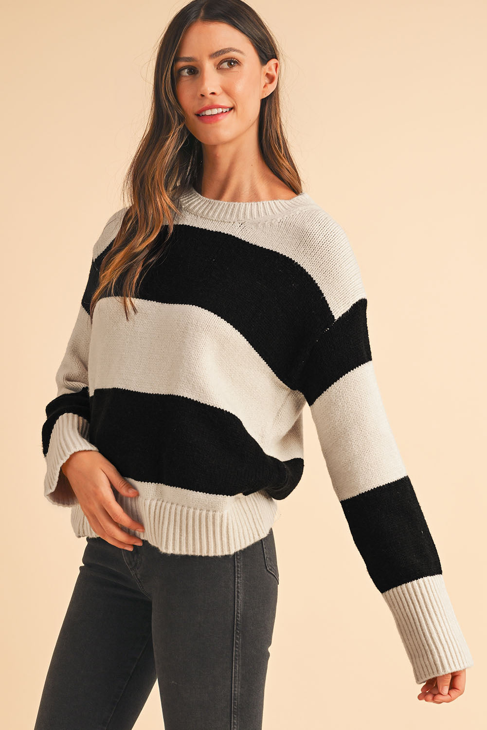 Simply Taupe Colorblock Loose Pullover Sweater