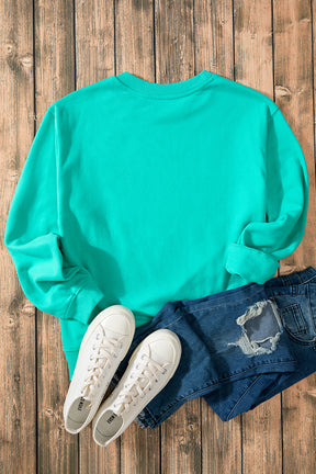 Aruba Blue Solid Color Drop Shoulder Terry Sweatshirt-True and Wild