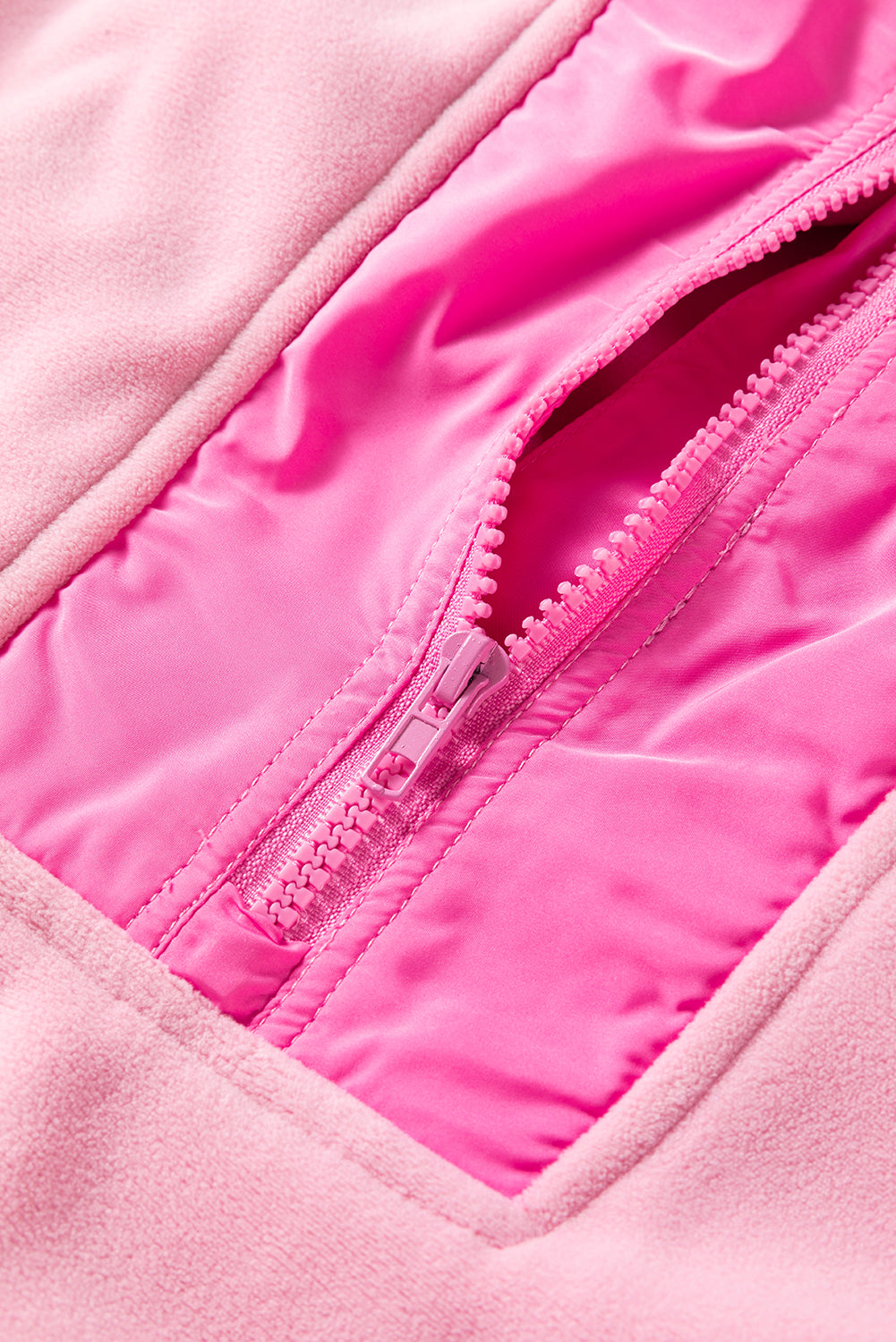 Pink Patchwork Half Zip Oversized Sherpa Hoodie-True and Wild