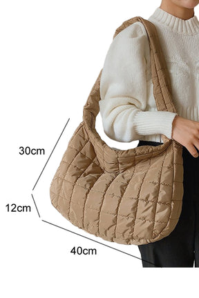 Coffee Casual Quilted Zipper Large Shoulder Bag-True and Wild