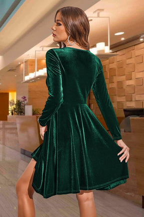 Round Neck Long Sleeve Knee Length Dress-True and Wild