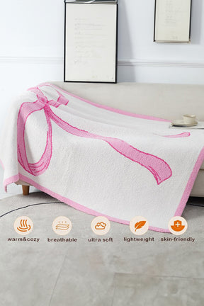 Pink 127*152cm Bow Printed Cozy Soft Throw Blanket-True and Wild