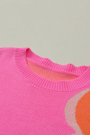 Pink & Orange 60s Floral Cable Knitted Sweater-True and Wild