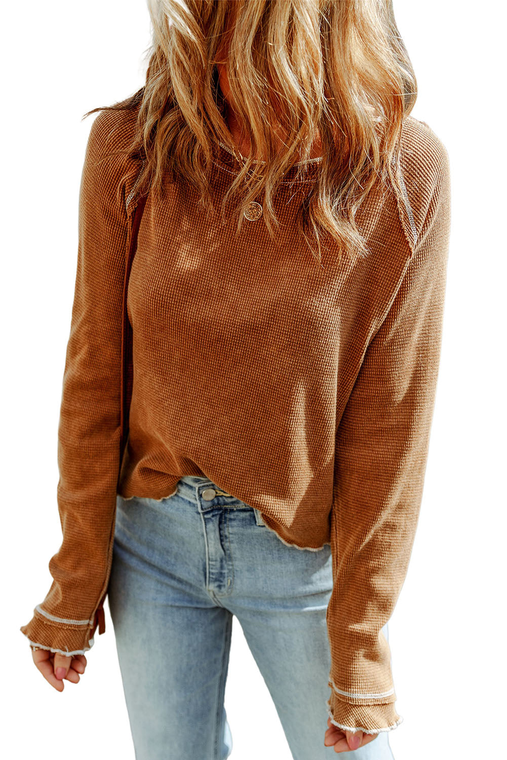 Black Textured Crewneck Long Sleeve Top-True and Wild