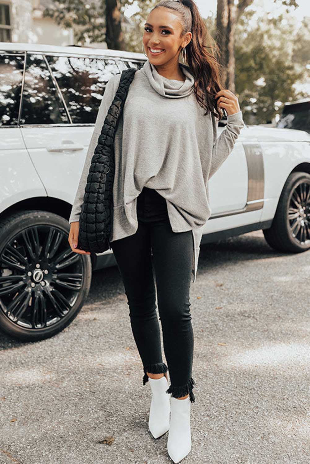 Long Sleeve Tops - Black Cowl Neck Loose Fit Tunic Long Sleeve Top