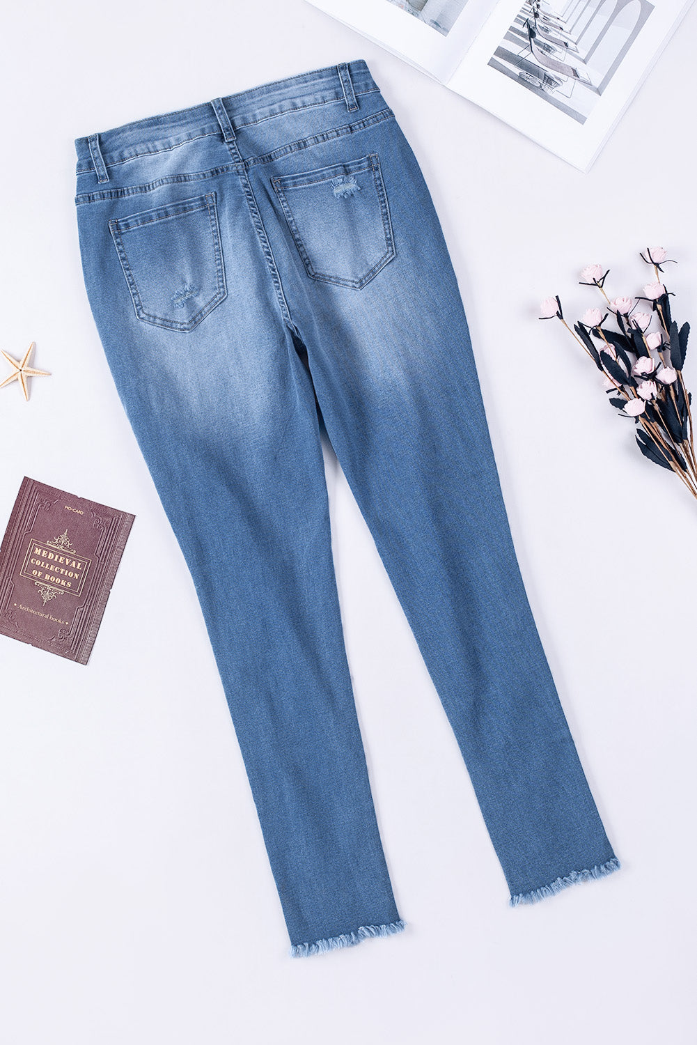 Light Blue High Waist Distressed Skinny Jeans-True and Wild