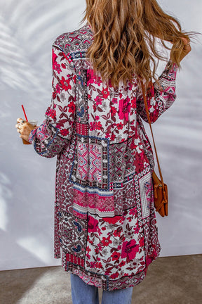 Printed Button Up Long Sleeve Cardigan-True and Wild