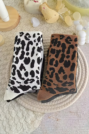 Chestnut Allover Leopard Print Crew Socks