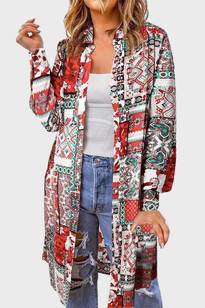 Printed Button Up Long Sleeve Cardigan-True and Wild