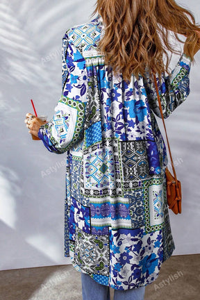 Printed Button Up Long Sleeve Cardigan-True and Wild