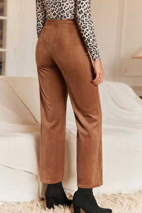 Chestnut Solid Color Double Breasted Straight Leg Pants-True and Wild