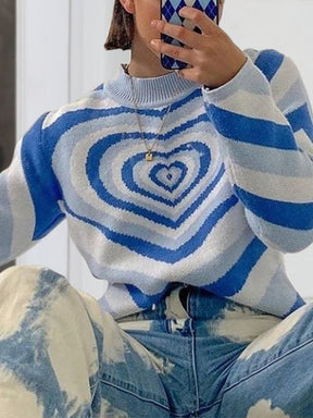 Heart Mock Neck Long Sleeve Sweater-True and Wild