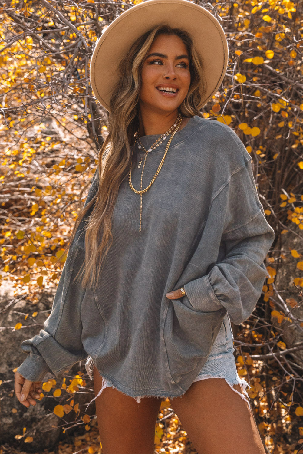 Gray Twist Butterfly Oversized Sweatshirt-True and Wild