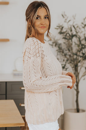 Pink Solid Casual Drop Shoulder Knit Sweater-True and Wild