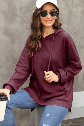 Coffee Waffle Knit High Low Oversized Hoodie-True and Wild