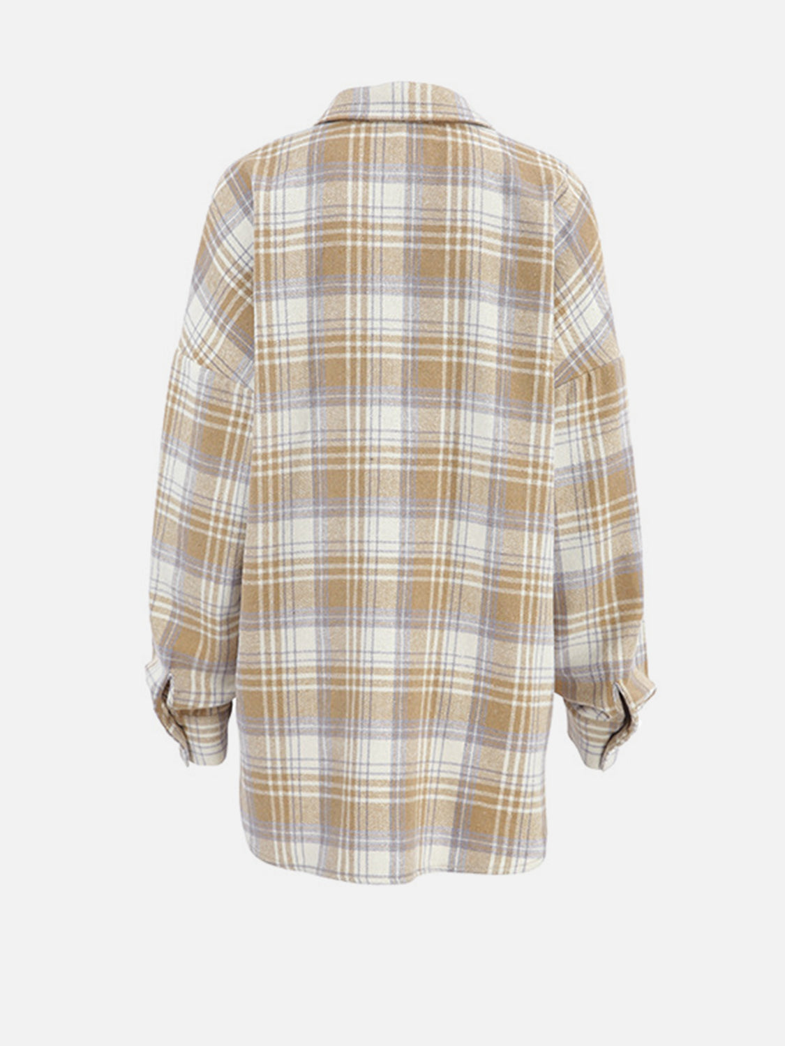 Plaid Collared Neck Dropped Shoulder Shirt-True and Wild