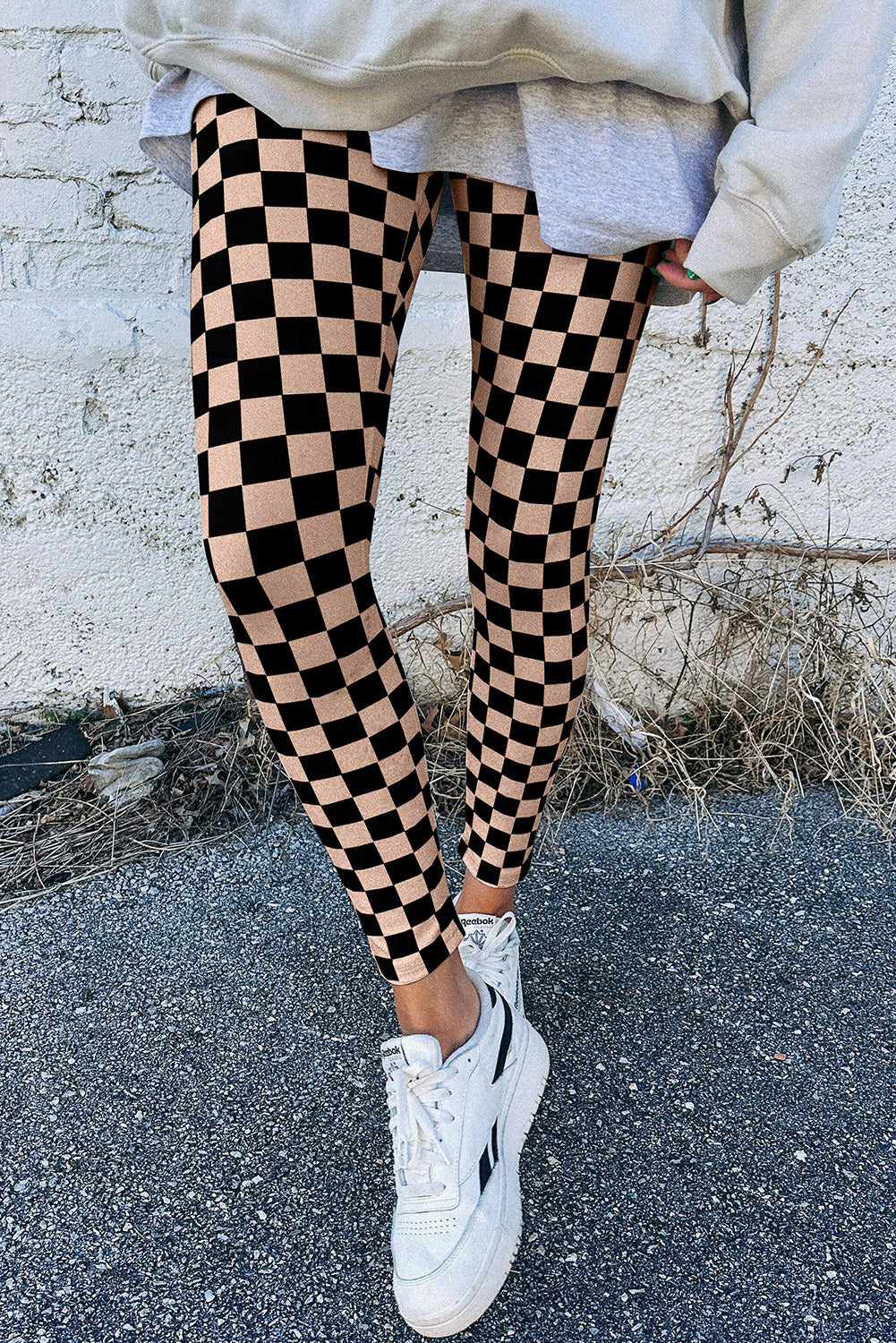 Black Checkered Pattern High Waist Skinny Leggings-True and Wild