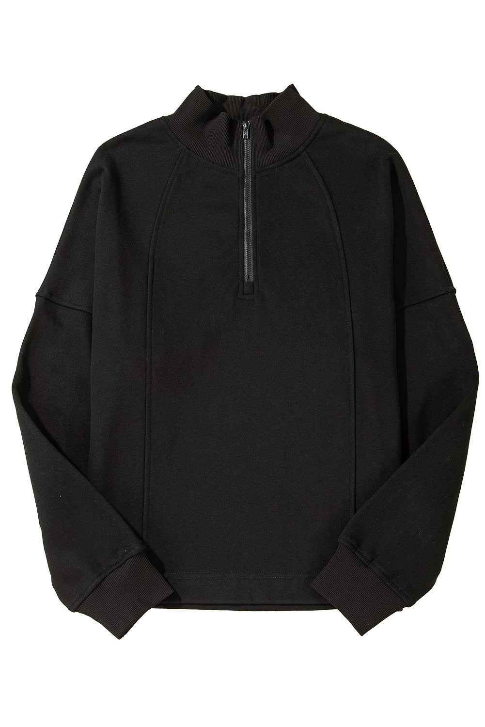 Smoke Gray Zipper Collared Drop Shoulder Plain Sweatshirt