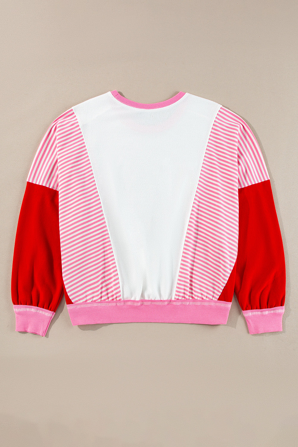 Rose Red Striped Patchwork Side Pocket Loose Sweatshirt-True and Wild