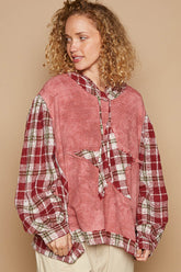 POL Star Patch Plaid Long Sleeve Hooded Top-True and Wild