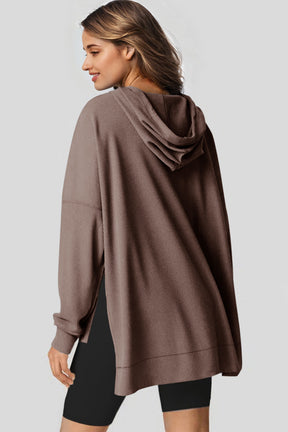 Coffee Waffle Knit High Low Oversized Hoodie-True and Wild