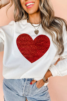 Beige Glitter Valentine Heart Graphic Sweatshirt-True and Wild