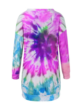 Full Size Tie-Dye Round Neck Long Sleeve Dress-True and Wild