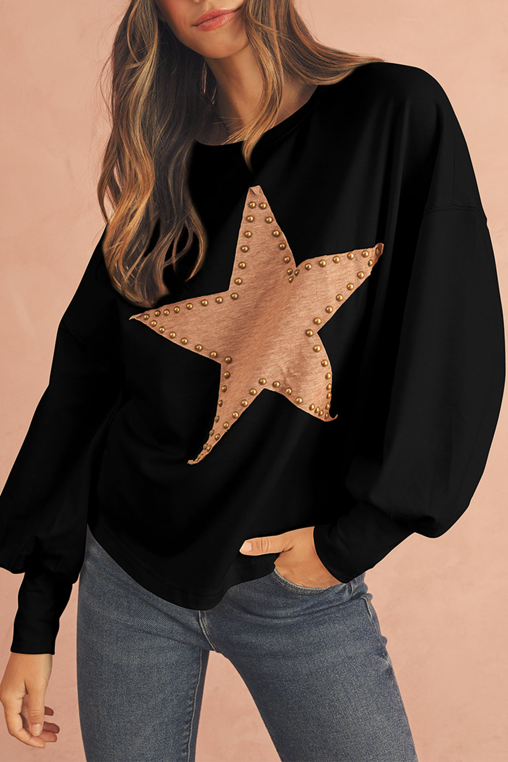 Black Studded Star Graphic Oversized Top-True and Wild