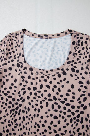 Smoke Gray Leopard Print Scoop Neck Slim Fit Bodysuit