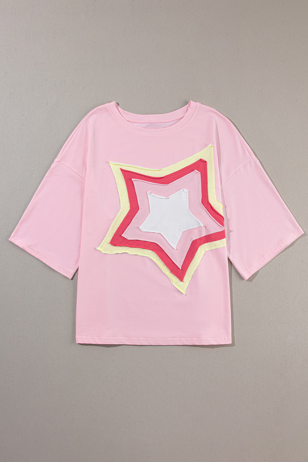 Moonlight Jade Colorblock Star Patched Half Sleeve Oversized Tee-True and Wild