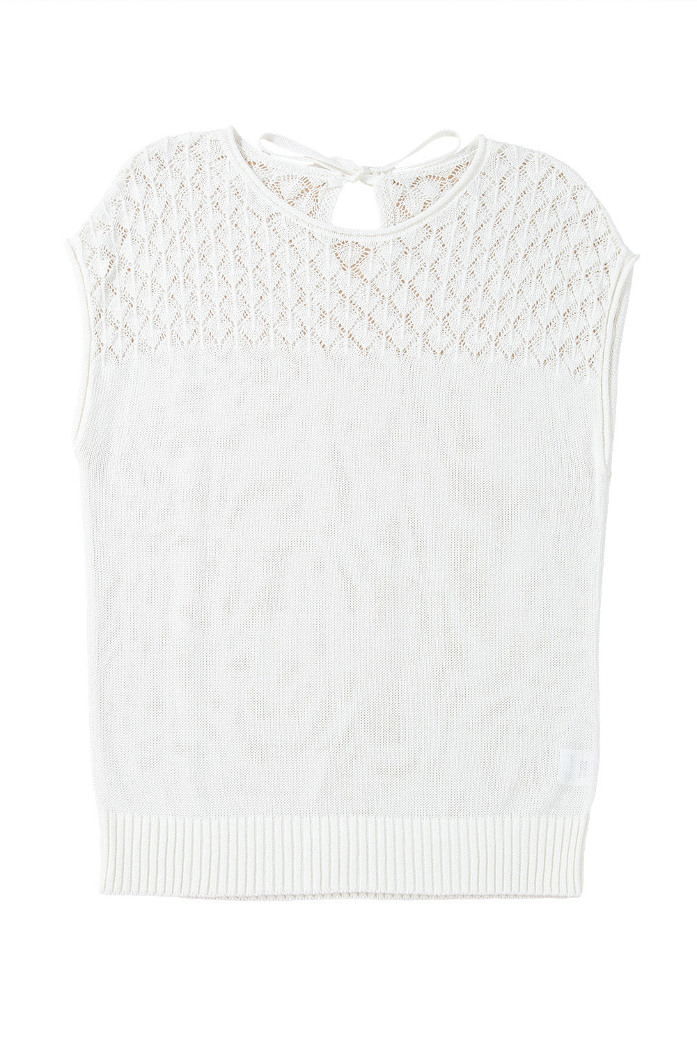 White Plain Knotted Back Crochet Knit Top