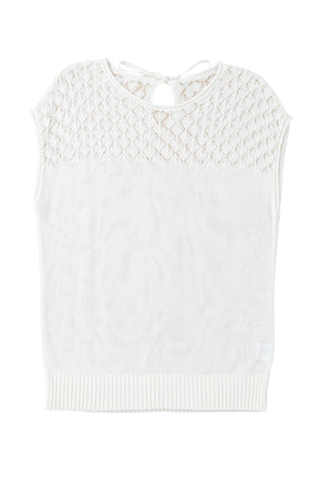 White Plain Knotted Back Crochet Knit Top